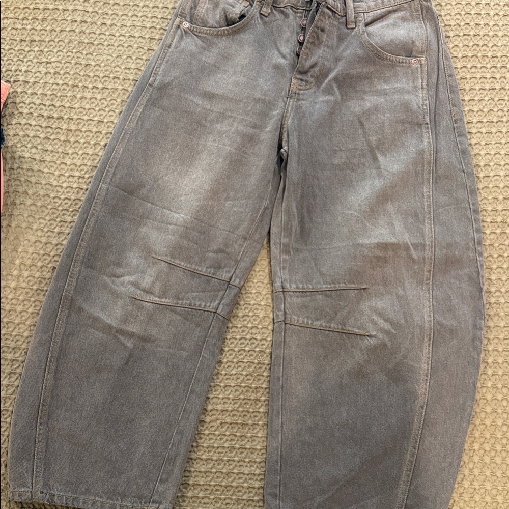 Free People good luck mid rise barrel leg jeans in archive grey - Picture 5 of 7